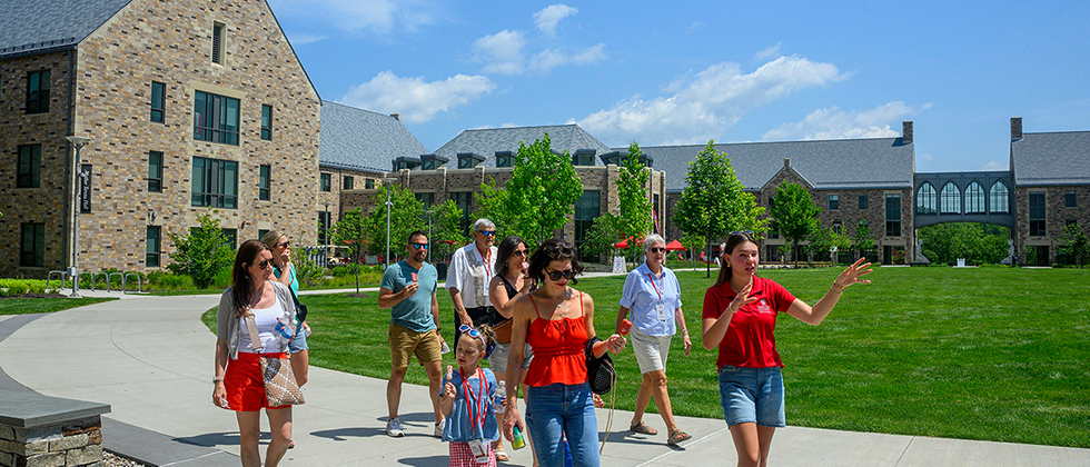 Families on a campus tour on campus