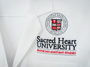 SHU logo on PA white coat
