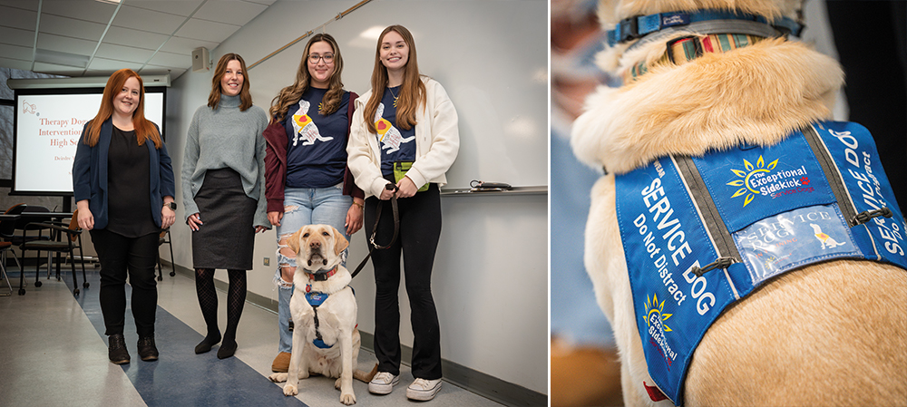 Professors and students with emotional support service dog