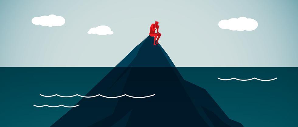Illustration of person sitting on the top of a mountain