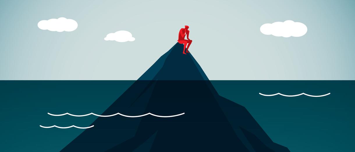 Illustration of person sitting on the top of a mountain