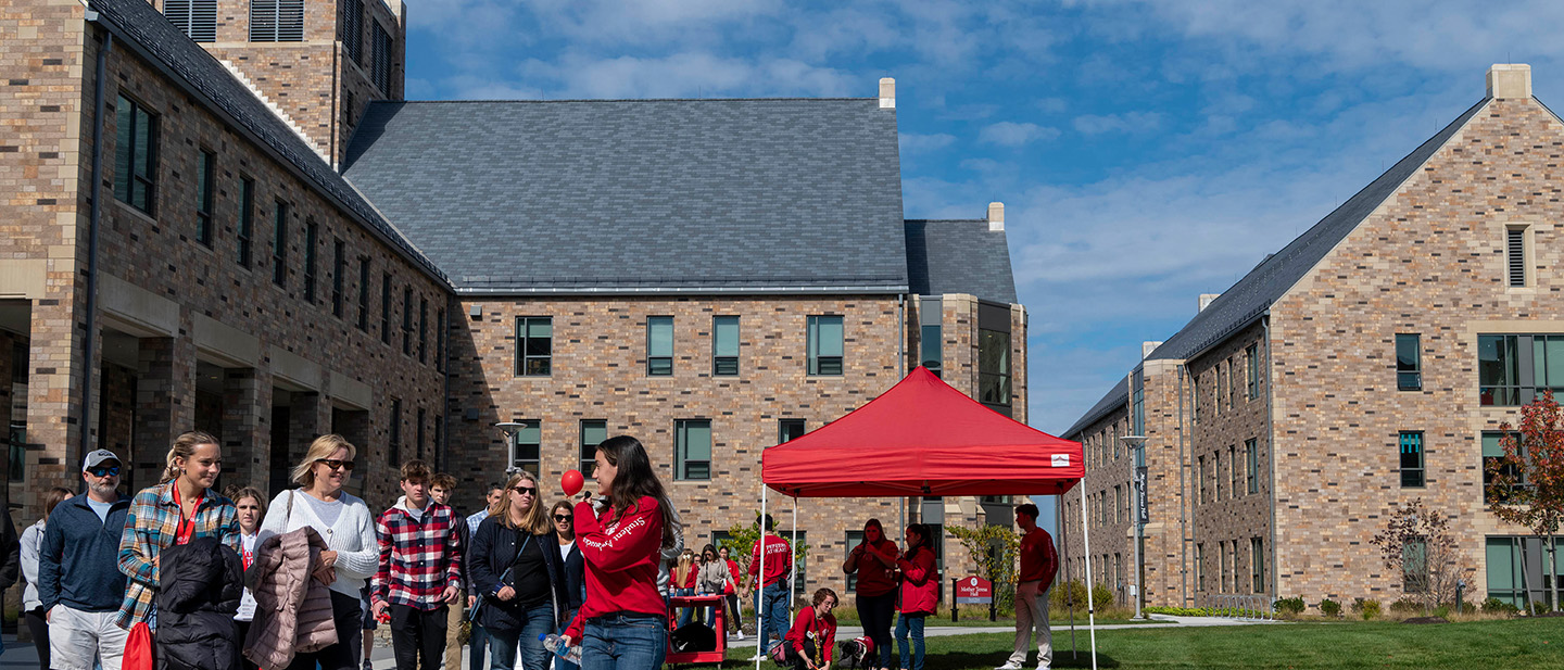 Families on a campus tour on campus