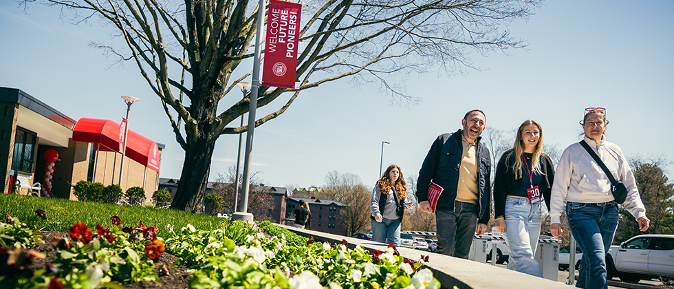 Family touring campus