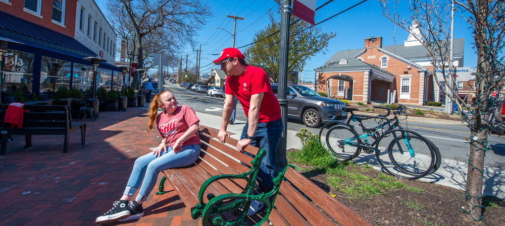 Students hanging out downtown Fairfield