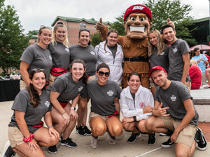 Orientation leaders with Big Red