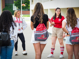 Group of students with orientation leader