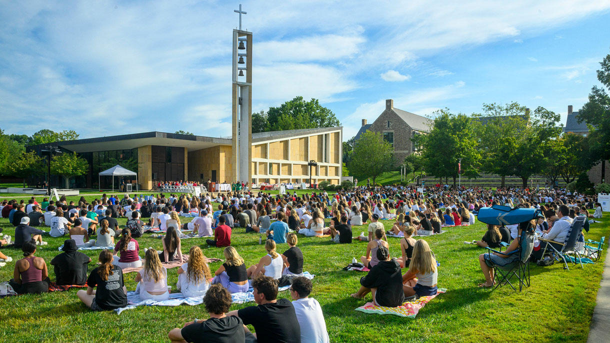 Students at Mass on the Grass