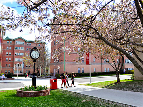 sacred heart students walking by the dorms