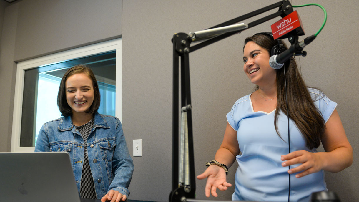 Students working in WSHU studio