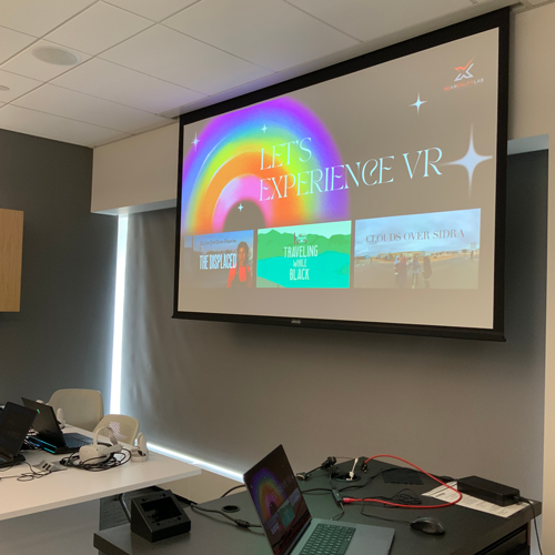 Project screen in classroom