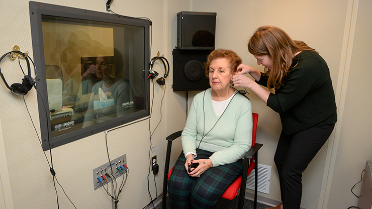 woman getting a hearng test at the SHU audiology clinic