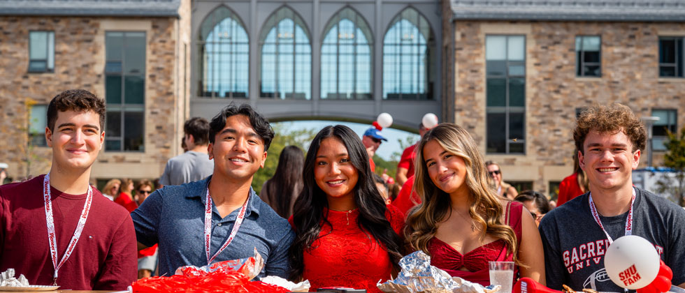 Students sitting outside