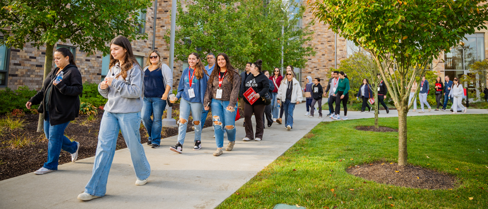 Families on a tour of campus