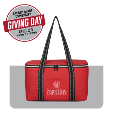 Red Cooler Bag with Sacred Heart University Branding