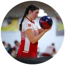 Woman holding bowling ball